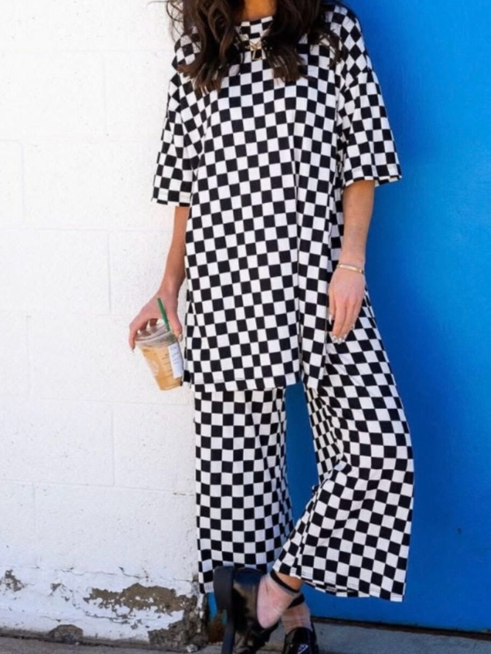Dressed in LALA Black & White Checkerboard Playsuit